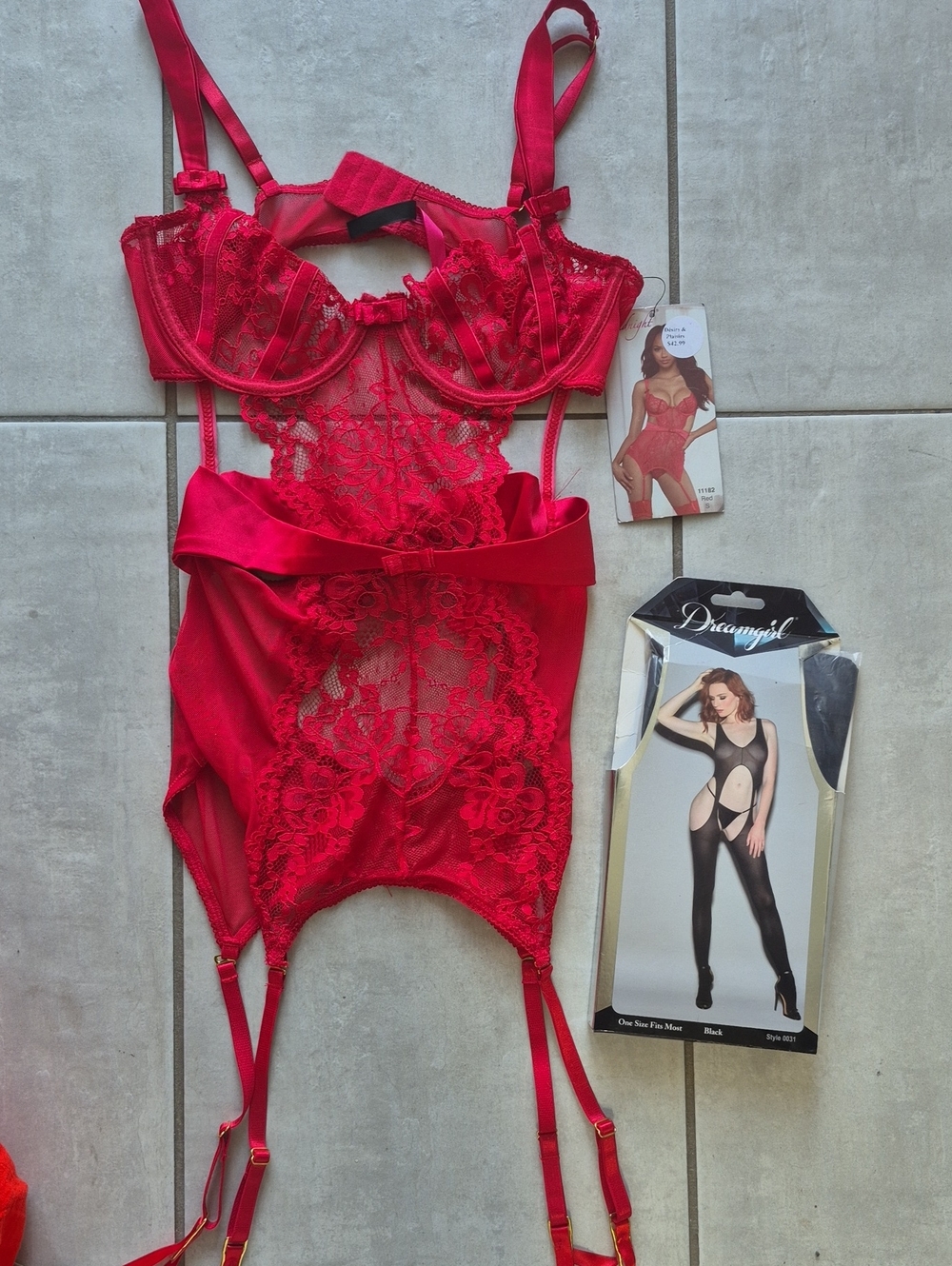 Dreamgirl Red Lace Garter Teddy with Satin Waistband